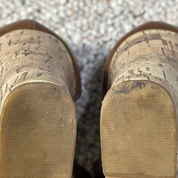 Chaps Cork Wedge Sandals Cage Brown 7B Heels Open Toe Shoe - Picture 10 of 12